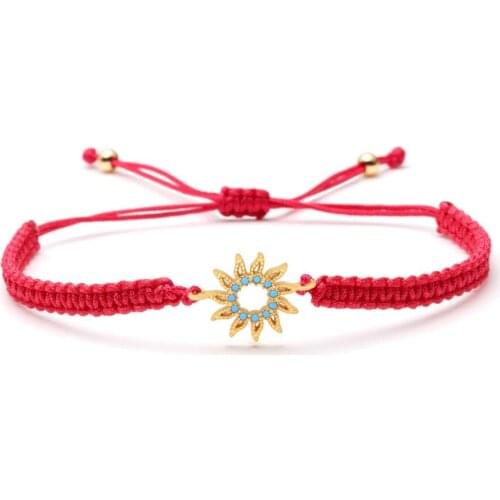 White Blue CZ Crystal Sun Flower Charm Macrame Bracelet Women Men 2019 New Fashion Micro Inlay Zircon Red Black String Jewelry