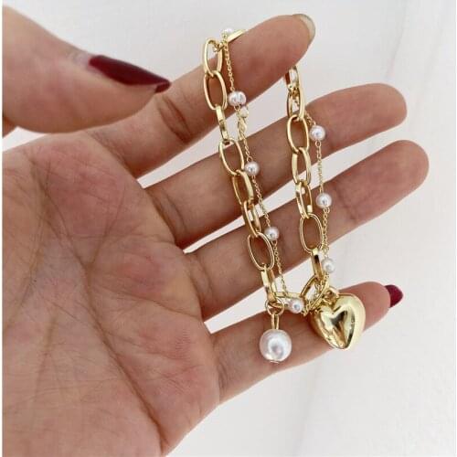 Vintage Pearl Double Layer Bracelet For Women Korean Female Flower Pearl Bangles Bracelet Charms Fashion Couple Jewelry