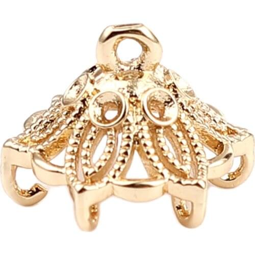 DoreenBeads Copper Beads Caps (Fit Beads Size: 12mm Dia.)Flower Gold Color Filigree DIY Making Earring Necklace Jewelry,10PCs