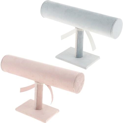 Elegant T-bar Jewelry Bracelet Necklace Bangle Watch Display Stand Holder Shelf Rack - Light Blue & Light Pink To Choose