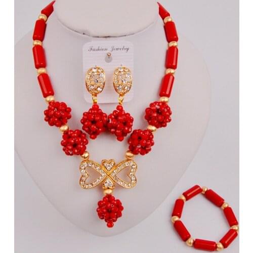 Graceful Opaque Red African Necklace Bead Jewellery Sets for Nigerian Wedding SZ-Q2-07