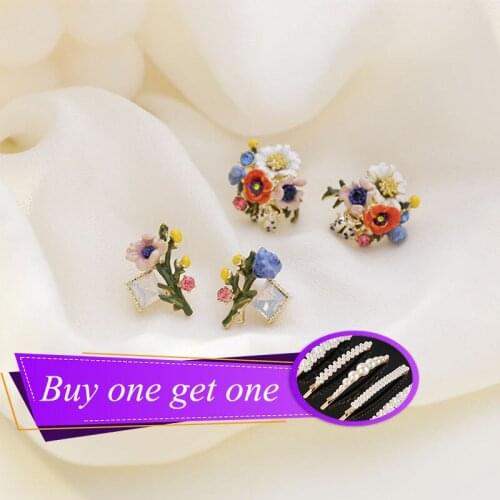 Juorest Sweet Flower Earrings for Women Fashion Cute Colorful Crystal Elegant Mini Earring Wedding Romantic Party Stud Earrings
