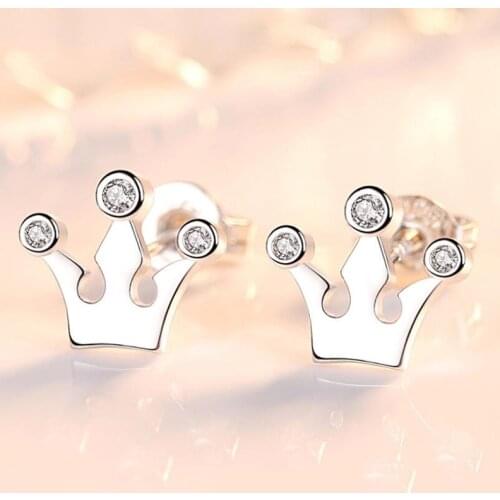 KOFSAC Fashion Sterling Silver 925 Earrings For Women Wedding Shiny Zircon Simple Crown Earring Female Engagement Jewelry Gifts