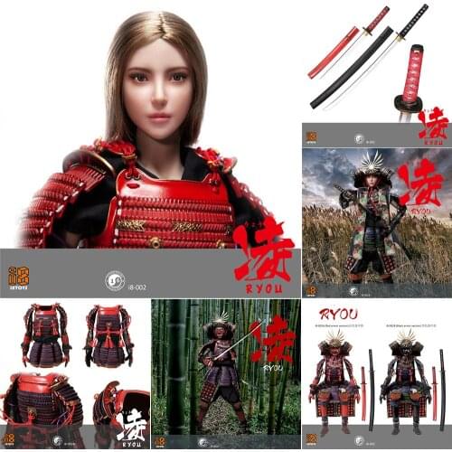 1/6 Collectible Japanese Samurai I8-002 Ryou Female Warrior 2.0 Action Figure Red/Black Armor Version Model for Fans Gifts