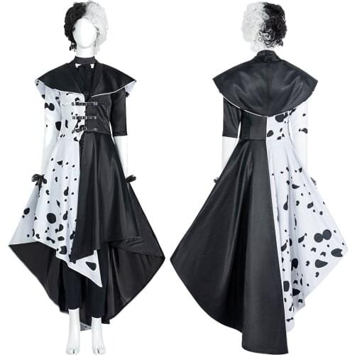 Movie Cruella Cosplay Costume Leading Role Estella Spots Outfit For Girl Fancy Halloween Carnival Fashion Clothing