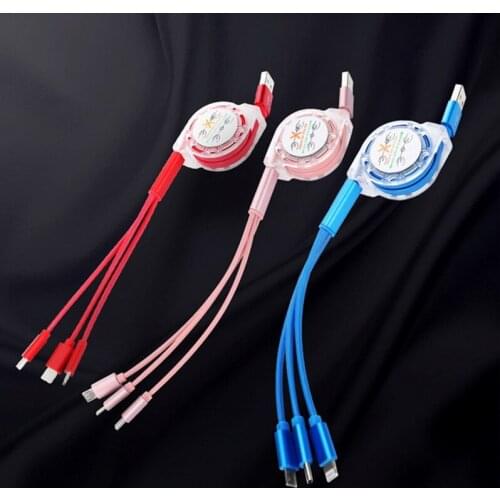 Kphrtek 1PC 1 to 3 data lines 1.5 meters long 3 in 1 telescopic charging line new aluminum alloy multi-function fast charging