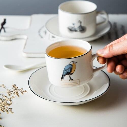 Nordic Style Brief Design Tea Tumbler Cafe Mug Tray Set Tazas Xicara Bardak Bone China Coffee Cup Saucer Copo Canecas Wholesale