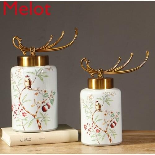 Fashion Luxury American Flower and Bird Ceramic Pot Vase Decoration Modern Creative Domestic Living Room Desktop Decorations