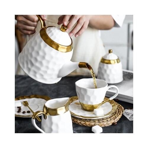 Ceramic Coffee Cup Set Simple Afternoon Teacup Tea Set With European Light Luxury Household Water Cup Teapot For Drinkware