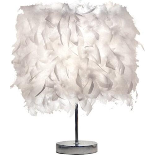 Table Lamp White Feather Shade Indoor Lighting Celebration Decorative Lamp Bedroom Bedside Lamps Bedside Desk Metal Night Light