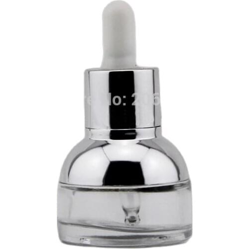 NEW ARRIVAL 20ml transparent glass dropper bottle with silver collar white bulb glass dropper glass bottle