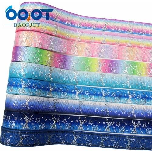 OOOT BAORJCT L-20118-90,25mm,10yards Fish tail bronzing Ribbons Thermal transfer Printed grosgrain Accessories DIY materials