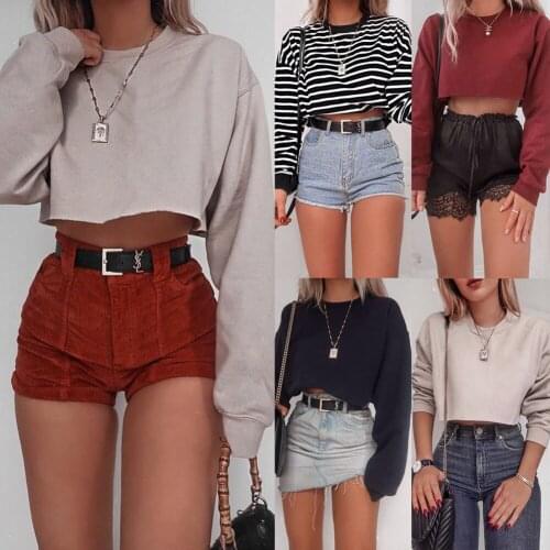 Autumn Spring Fashion Ladies Casual Long Sleeve T-Shirts Loose Pullover Tops Street Holiday Outdoor Short T-Shirt Suits