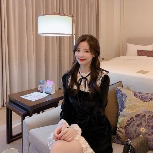 S XL New Autumn Dress Girls Female Vintage Long Sleeve Women Dresses Robe Vestido velvet black Christmas Party Dress Evening