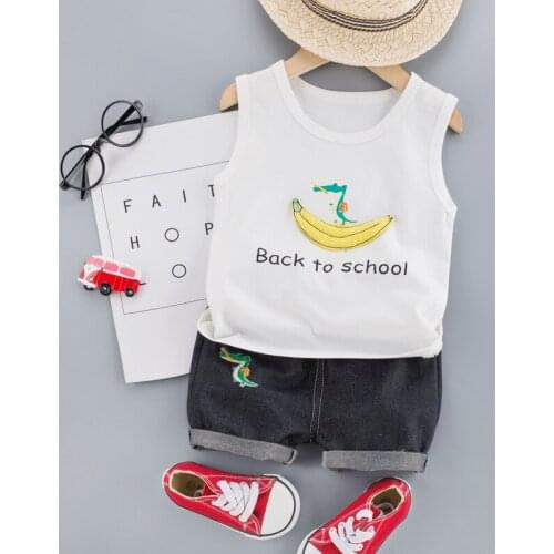 0-4 Years Toddler Baby Boys/Girls Clothing Sets Cute Summer T-Shirt+Denim Shorts 2pc Cartoon Banana Toddler Infant Kids Outfits
