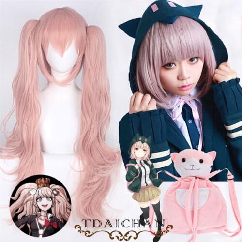 Anime Danganronpa Enoshima Junko Cosplay Wig Nanami ChiaKi Wig Cat Backpack Women Pink Wig Dangan Ronpa Heat Resistant Hair
