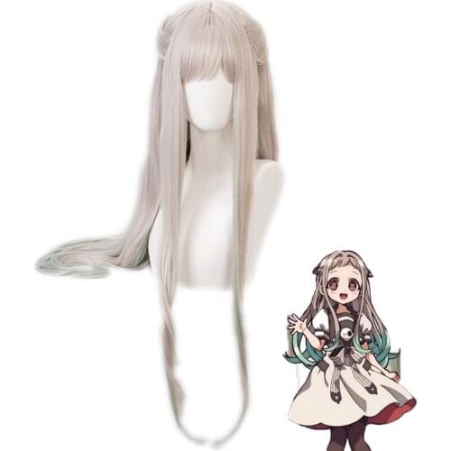 Jibaku Shounen Hanako Kun Cosplay Wig Nene Yashiro Long Silver Gray Green Heat Resistant Hair Party Costume Wigs