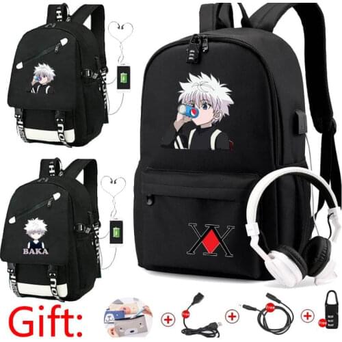 Anime Hunter X Hunter Backpack USB Charging Boy Girl School Backpack Students Bag Teenagers Travel Backpack