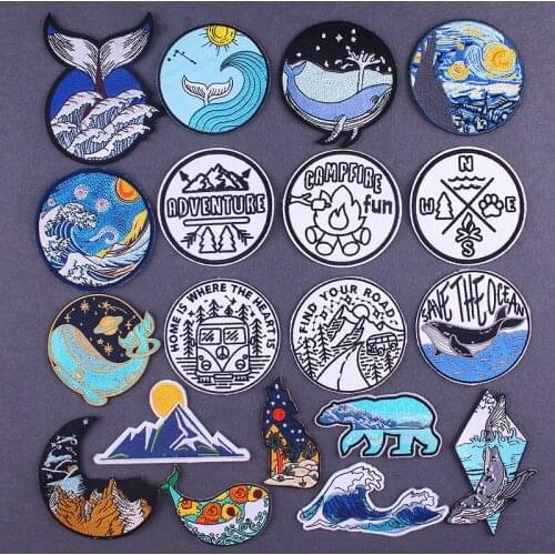 DIY Mountain Patches On Clothes Natural Travel Embroidered Patches For Clothing Outdoor Outside Iron On Patches Stripes For Jean