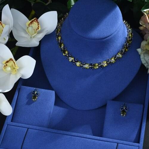 Be 8 Elegant Stud Earrings AAA Cubic Zirconia Leaf Water Drop Necklace Earrings Bridal Wedding Jewelry Sets for Women S472