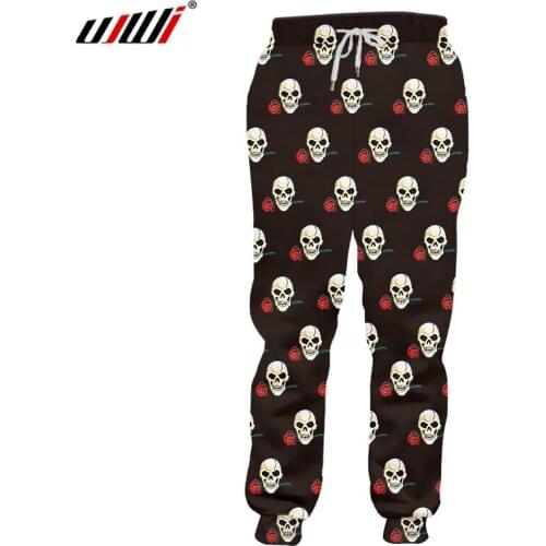 UJWI Winter Paved Drawstring Pants New Man 3D Printed Rose skull Funny Large Size 5XL Mens Loose Sweatpants