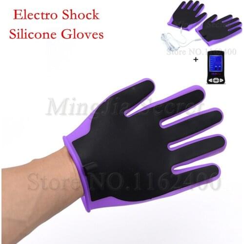 Electro Shock Silicone Gloves Breast Orgasm Body Massage Stimulator Fetish Electric Shock Kit Adult Games Sex Toys For Men Women