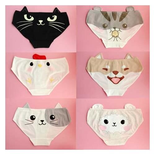 Super Ctue Shiba Doge Cat Chick Sheep Hamster Face Kawaii Girls Cotton Panties Briefs Womens Underwear Daily Wear