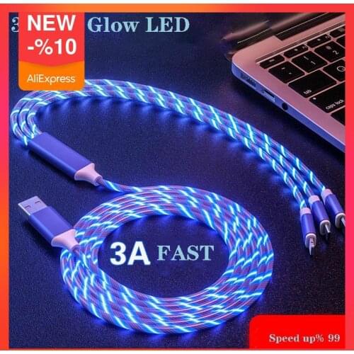 Glow LED Fast USB 3-in-1 Cable USB Micro Charger Wire forcable Cable for Type C Android samsung Xiaomi iPhone Huawei