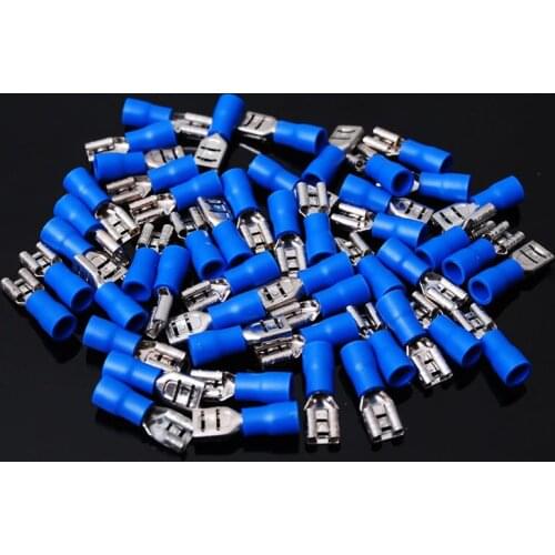 Dropshipping Universal 100PCS Vinyl Female Quick Disconnect Terminal 16-14GA AWG Gauge Blue Connectors