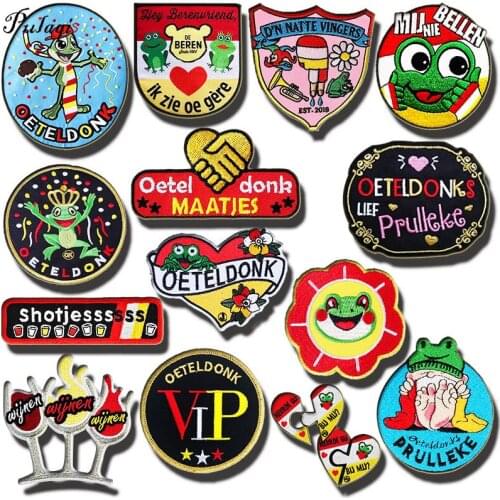 Pulaqi Oeteldonk Emblem Embroidered Patches For Clothing Iron-on Patch Apparel Frog Stickers Badge Frogs Carnival For Netherland