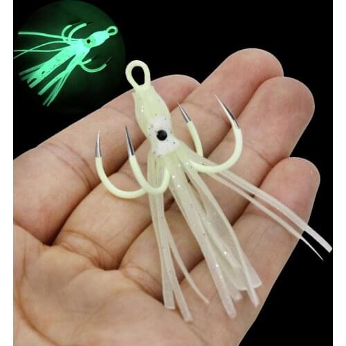 WALK FISH 1PCS Fishing Lure Glow Night Quadruple Hook Luminous Squid Octopus Artificial Bait Hook Saltwater Fishing Lure Jigs