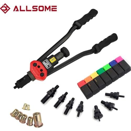 ALLSOME BT-607 RIVET NUT TOOL Hand Blind Riveter Hand Riveter Rivet Gun with 7 Metric Mandrels 70pcs Rivnuts