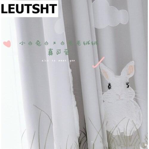 Cute Rabbit Blackout Curtains Thermal Insulated for Kids Room Living Room Bedroom White Sheer Pink Curtain Window Treatment