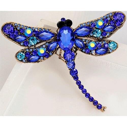 Blue Crystal Vintage Dragonfly Brooches For Women Large Insect Brooch Pin Fashion Dress Coat Accessories Cute Jewelry Gifts