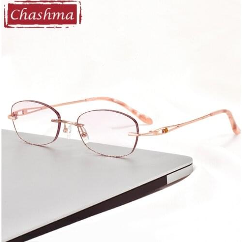 Women Sunglasses Diamond Rimless Titanium Glasses Frame Transparent Stone Lenses Prescription Spectacles