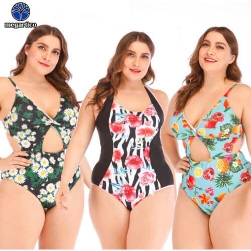 Megartico women swimwear large sizes one piece flower print big size one-piece suits monokini xxxl plus size swimming suit xxl