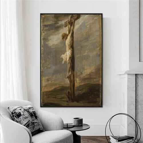 Rembrandt Harmenszoon van Rijn Famous Master Artist “Christ on the Cross” Canvas Painting Poster Print for Room Decor Wall Art