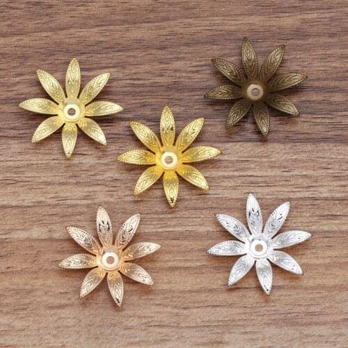 Mibrow 20pcs/Lot 28mm Copper KC Gold Silver Color Flower Bead Caps Flower Filigree Spacer Bead Caps For Hair Jewelry Making