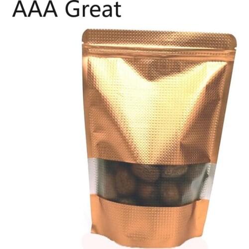 100Pcs/Lot Aluminum Foil Bag Window Transparent Ziplock Bag Food Storage Mylar Stand Up Zip Lock Front Clear Pouch Thick Golden