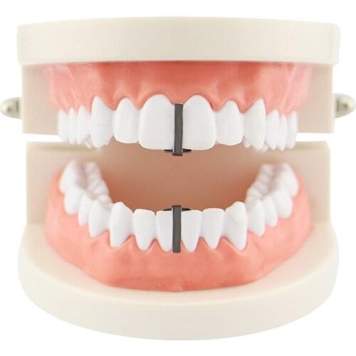 2Pcs/Set Gold Color Teeth Grillz Stick Shape Grills Top Bottom Fangs Grills Metal Tooth Caps for Women Men Rapper Body Jewelry