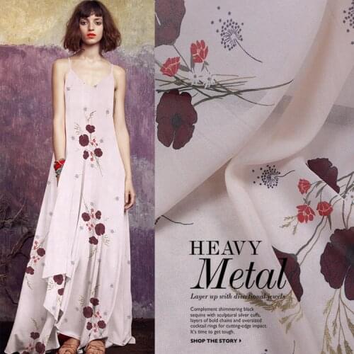 2021 Beautiful Beige Floral Print 12mm Silk Georgette Telas Thin Transparent Fairy Skirt Fabric