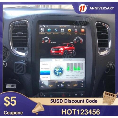 2K Screen Tesla style Android8.1 4+64G car GPS Navigation for Dodge Durango 2012+ radio tape recorder headunit Multimedia player
