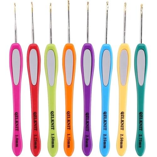 8Pcs/set Soft Plastic Handle Knitting Needles Aluminum Crochet Hooks 1-2.75mm Yarn Sweater Weave Craft Knitting Tools 26