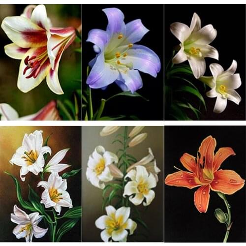 New 5D DIY Diamond Painting Full Square Round Drill Lilie Flowers Diamond Embroidery Scenery Cross Stitch Home Decor Manual Gift