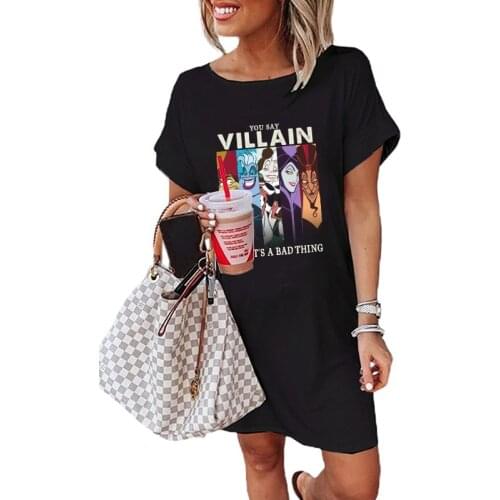 Being A Villain Isn't So Bad Maleficent Cartoon Dress Women Summer Cool Plus Size Women Clothing Black T Shirt Dress Gothic 2021