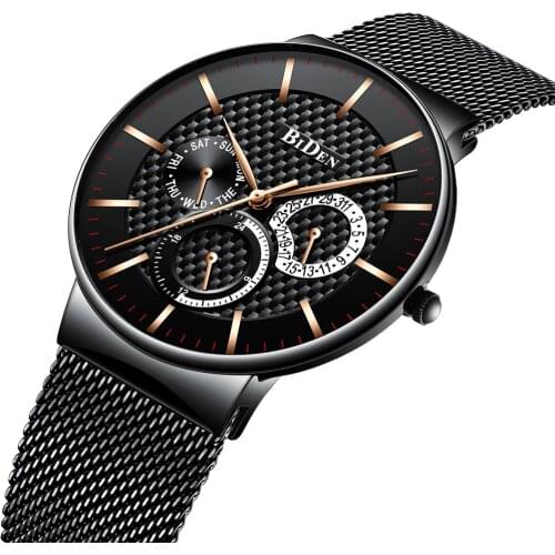 BIDEN New Watches Men Luxury Brand 9.6 mm ultra-thin fashion Men Watches Waterproof Full Steel Quartz Men Watch