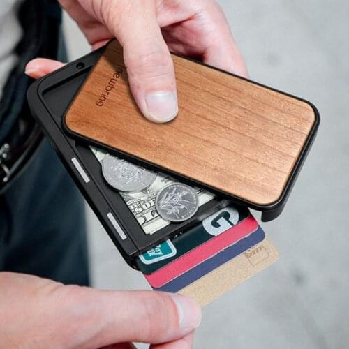 Men Wood and PC Sliding Card Wallet Women RFID Blocking ID Bank Card Case Pocket Cards Organizer Elastic Bandage Card Holders