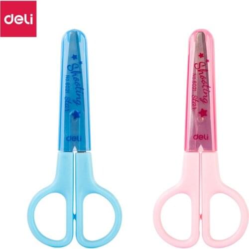 Deli 6021 student safety hand scissors children safety scissors cartoon student scissors student office supplies