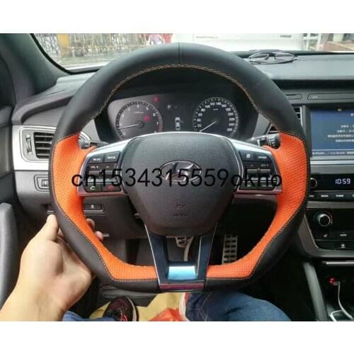 For Hyundai Sonata 9th VERNA TUCSON Elantra ev IX25 Hand-stitched Anti-Slip Top Leather DIY Steering Wheel Cover