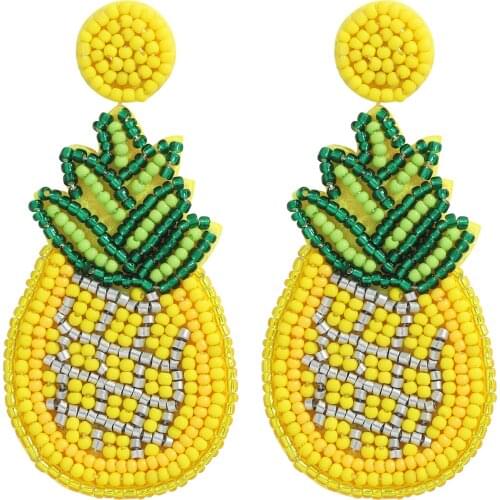 Dvacaman Yellow Color Pineapple Earrings Bohemian Handmade Colorful Beaded Statement Dangle Earrings for Women Jewelry Wholesale